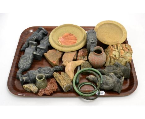 A collection of ancient and later items, to include a Roman terracotta vase, circa 100-200 AD, 7.5cm high, bronze age bangles