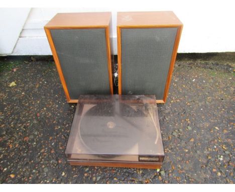 Vintage Thorens turntable with Wharfdale speakers (no plugs)