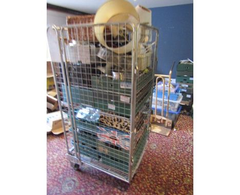 Stillage containing kitchenalia, vintage Xmas decorations, Xmas cards and F&amp;M hamper basket etc&nbsp;