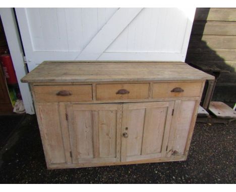 Vintage pine dresser base with 3 drawers and 2 door cupboard H89cm W145cm D58cm approx&nbsp;