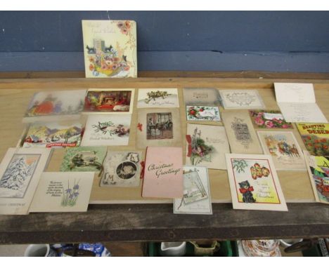 A collection of vintage mostly handmade greetings cards