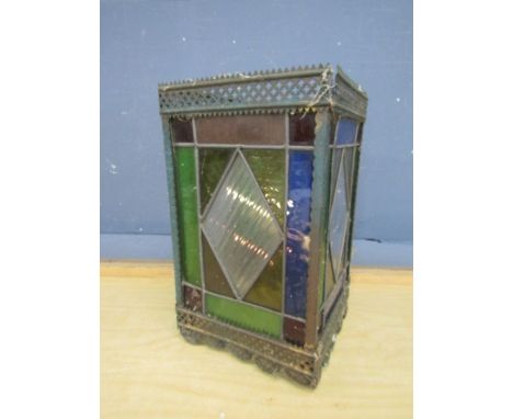 Brass lantern with stained leaded glass (a few cracks in glass)&nbsp;