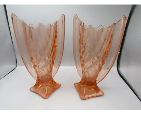 2 art deco style pressed shield vases