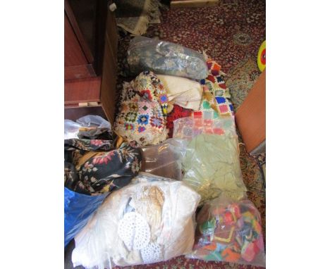 A job lot of vintage material inc crochet blankets
