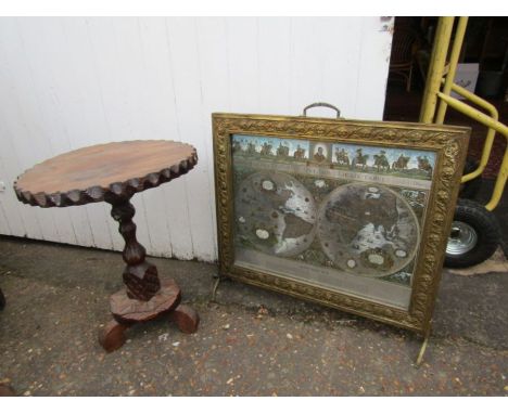 Carved occasion table and brass fire screen&nbsp;