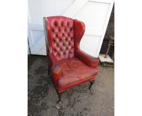 Vintage Red leather wingback armchair&nbsp;