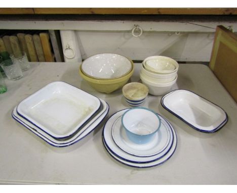 Vintage ceramic mixing bowls and enamel cookware etc&nbsp;