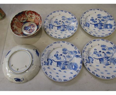 Vintage Oriental china plate with staple repair
