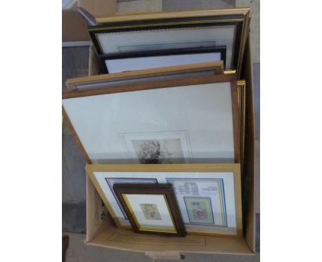 Assorted prints, paintings and an embroidered firescreen 