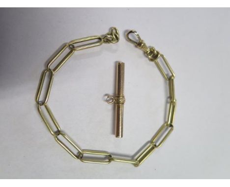 A yellow gold watch chain tests to approx 18ct, 25cm long, approx 21.3 grams, and a yellow gold bar pencil, approx 9ct and ap