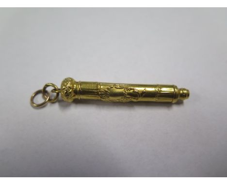 A French 18ct yellow gold propelling fob pencil, 4cm closed, approx 6.3 grams in generally good condition 