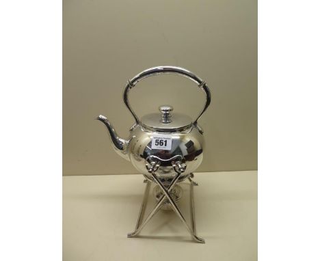 A late Victorian silver plated spirit kettle by James Dixon, 30cm tall, some marks but in polished condition 