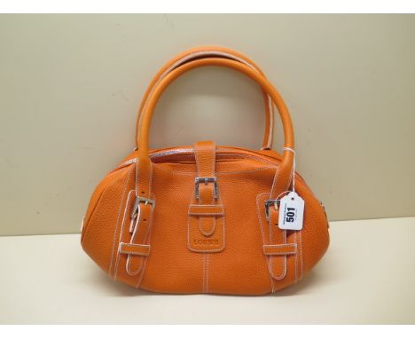 A Loewe leather senda tangerine handbag with booklet and barcode, 33cm wide, in generally good condition with little use and 