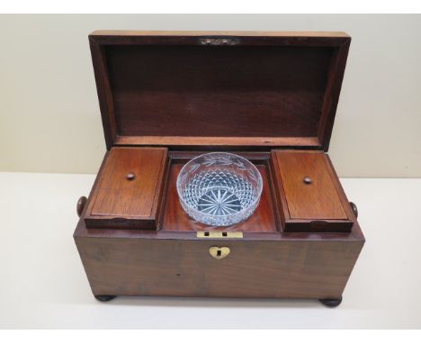 A late Georgian mahogany tea caddy, 38cm wide, in good polished condition 