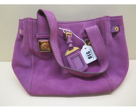 A Prada purple suede handbag with gilt metal hardware, 30cm wide, internal certificate detailed scamosciato oclamino, good co