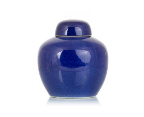 CHINESE LIDDED GINGER JAR, LATE 19TH / EARLY 20TH CENTURY Kangxi style but later, bearing four character mark in blue to base