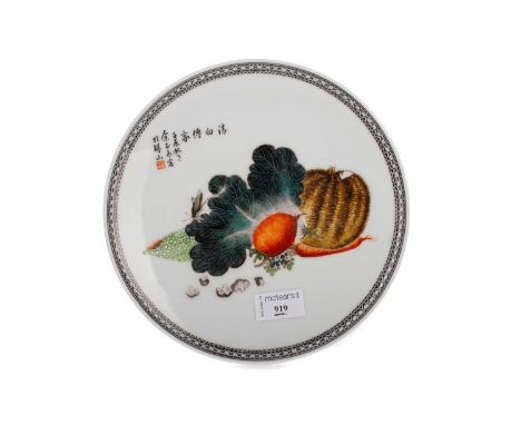 CHINESE REPUBLIC PERIOD DISH, 20TH CENTURY of shaped circular form, decorated with various vegetables, including a carrot and