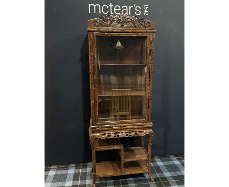 CHINESE HARDWOOD DISPLAY CABINET, LATE 19TH / EARLY 20TH CENTURY with single glazed door and glazed panel sides, with bamboo 
