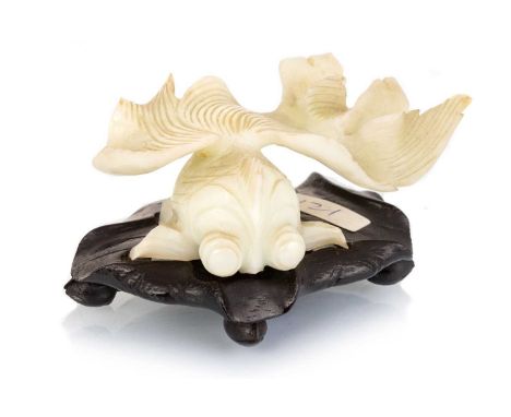 CHINESE JADE FIGURE, LATE 19TH CENTURY modelled as a Coi carp, raised on a fitted wooden stand7.5cm wide