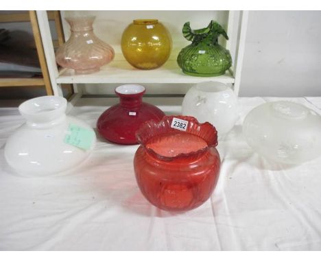 8 glass oil lamp shades.