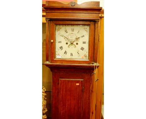 Late C18th provincial oak longcase clock having a painted 11" dial, signed Chaplin, Bury, eight day movement with twin weight