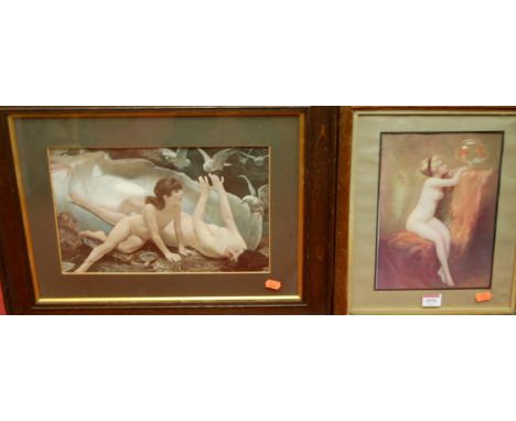 After Penot - Female nude, oak framed print; and one other (2)