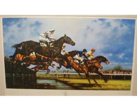 Graham Isom - steeplechase print, framed and glazed, signed in pencil to the margin and numbered 25/500, 46x83cm