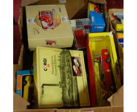 A box containing a quantity of mixed modern release and vintage diecast, to include Corgi, Matchbox K-36 construction transpo