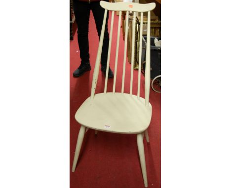 A G-plan teak coffee table, together with three Ercol stickback chairs, two being later painted (4)