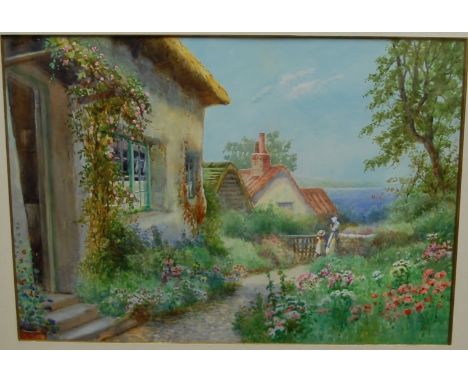 Arthur Stanley Wilkinson (circa 1860-1930) - cottages overlooking the sea in summer, watercolour, 24x34cm