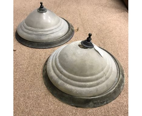 PAIR OF CIRCULAR CEILING LIGHTS OF ART DECO DESIGNwith ribbed, frosted glass shades, 50cm diameter