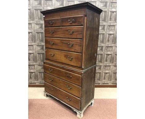 MAHOGANY CHEST ON CHEST OF GEORGE III DESIGNwith moulded dentil cornice, canted corners, two short drawers above three gradua