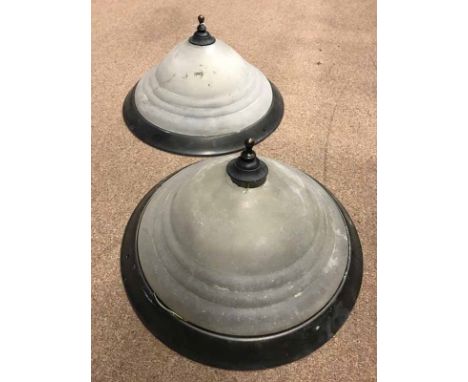 PAIR OF CIRCULAR CEILING LIGHTS OF ART DECO DESIGNwith ribbed, frosted glass shades, 50cm diameter