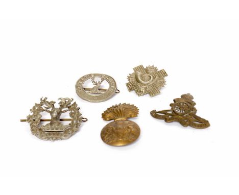 LARGE LOT OF WWII CAP AND SHOULDER BADGESLovat Scouts, Black Watch (2), Highland Light Infantry, Royal Regiment of Artillery,