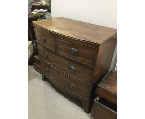 REGENCY MAHOGANY CHEST with two short and two long graduated cockbeaded drawers, on splayed bracket feet, 90cm high, 90cm wid