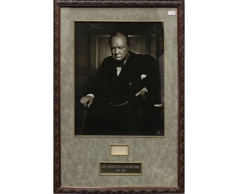 CHURCHILL WINSTON S (1874-1965) FRAMED SIGNATUREsigned with fountain pen ink, contained within oblong window, with reproduced
