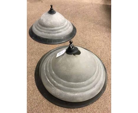 PAIR OF CIRCULAR CEILING LIGHTS OF ART DECO DESIGNwith ribbed, frosted glass shades, 50cm diameter
