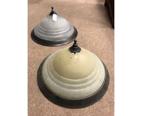 PAIR OF CIRCULAR CEILING LIGHTS OF ART DECO DESIGNwith ribbed, frosted glass shades, 50cm diameter