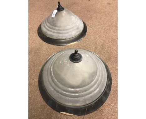 PAIR OF CIRCULAR CEILING LIGHTS OF ART DECO DESIGNwith ribbed, frosted glass shades, 50cm diameter