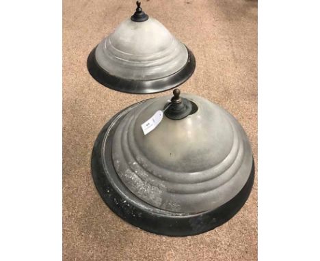 PAIR OF CIRCULAR CEILING LIGHTS OF ART DECO DESIGN with ribbed, frosted glass shades, 50cm diameter
