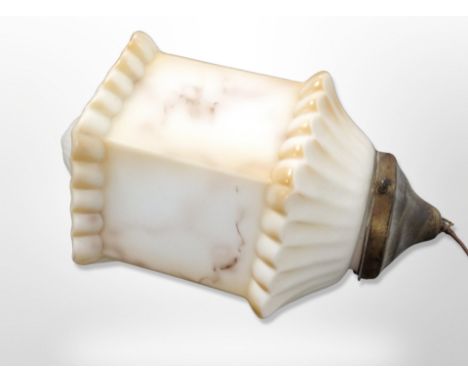 An early 20th century marbled glass pendant light shade, height 33 cm including fitting 