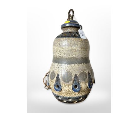 A 1970's Scandinavian studio pottery pendant light fitting, height 37 cm  CONDITION REPORT: Some small losses and restoration