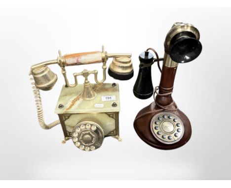 A vintage style onyx and brass telephone and one other 