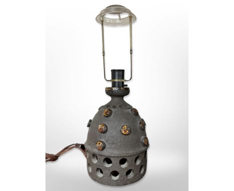 A 1970's Scandinavian studio pottery lamp base, overall height 43 cm