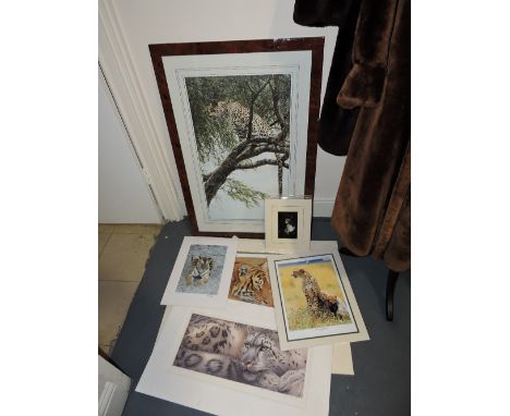 Simon Combes, Leopard in a Shady Tree, lithograph 707/850, 69 x 39cm, together with works by other wildlife artists including