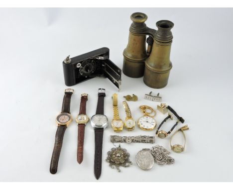 A pair of white metal cufflinks, stamped 925, engraved with initials, together with a gate-link bracelet and other jewellery 