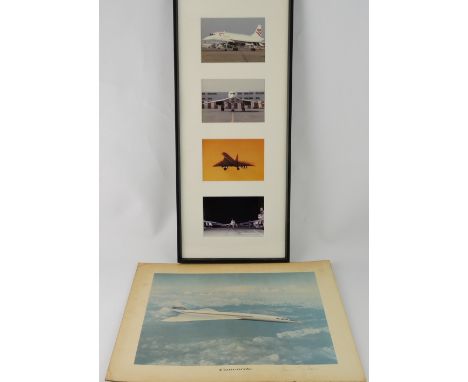 A late 1960's publicity lithograph of Concorde, signed lower right in biro by its test pilot Brian Trubshaw, 36 x 44cm, toget