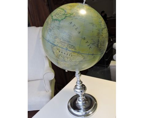 A Victorian style terrestrial globe on chromium plated baluster stand, H. 85cm.