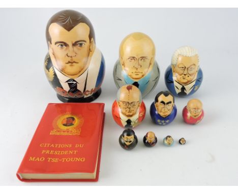 First French edition, Chairman Mao's Little Red Book, in plastic covers; together with set of matryoshka stacking dolls of Ru