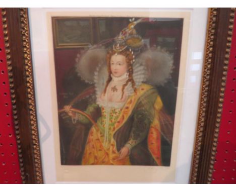 A mezzotint engraving of Queen Elizabeth I of England and Ireland (1533 - 1566) by J Sidney Hunt after the painting by Tadeo 